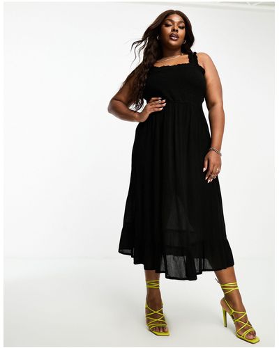 Simply Be Exclusive Shirred Strap Midi Sundress - Black