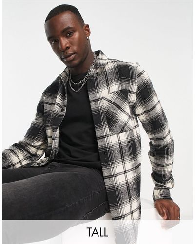 Threadbare Tall Check Overshirt - Black