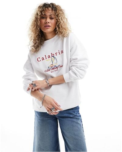 Daisy Street Oversized Sweatshirt With Calabria Embroidery - White