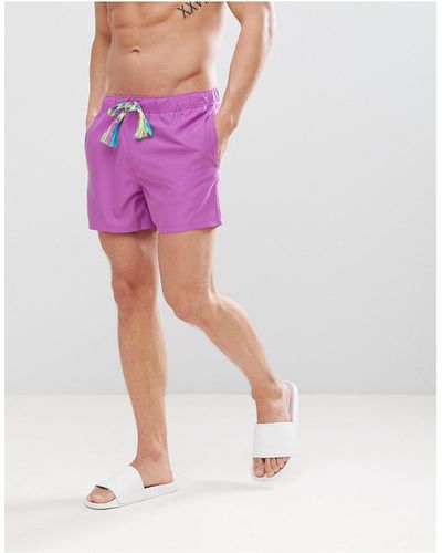 ASOS Asos Swim Shorts In Purple In Short Length With Rainbow Drawcord