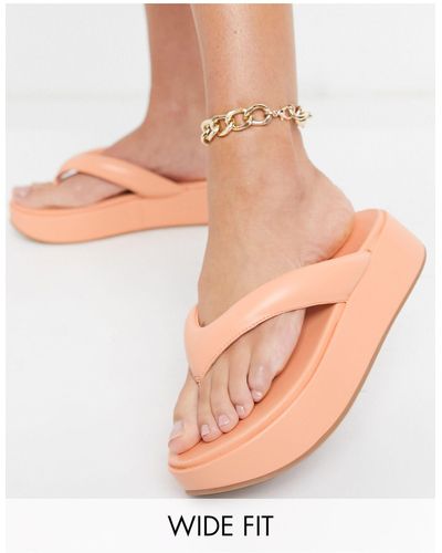 ASOS Wide Fit Ferris Chunky Flip Flop Sandals - Orange