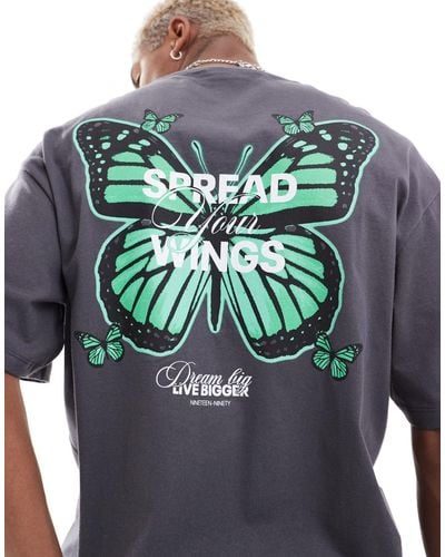 Jack & Jones T-shirt oversize avec imprimé papillon - Gris