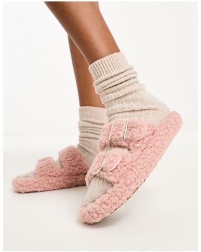 Glamorous Fluffy Buckle Slippers - Pink