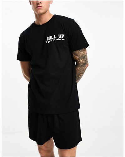 ASOS Pyjamaset Van T-shirt En Shorts Met Pizzaprint Op - Zwart