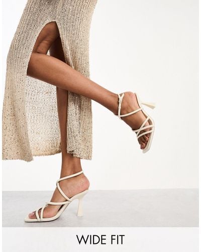 Stradivarius Wide Fit Strappy Heeled Sandal With Squared Toe - Natural