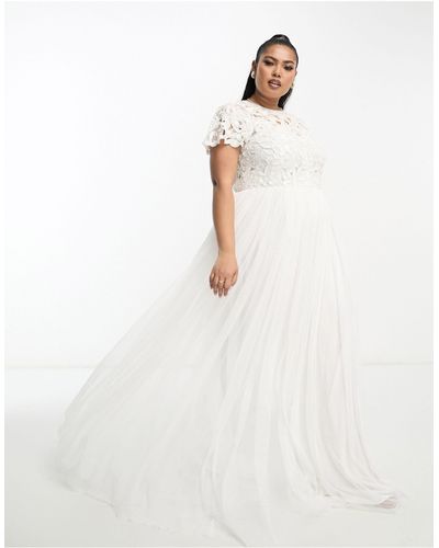 ASOS Asos Design Curve Isabelle Sequin Cutwork Bodice Maxi Wedding Dress With Cap Sleeve In - White