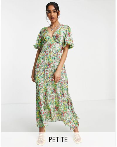 Topshop Unique Blend Sketch Floral Midaxi Dress - Green