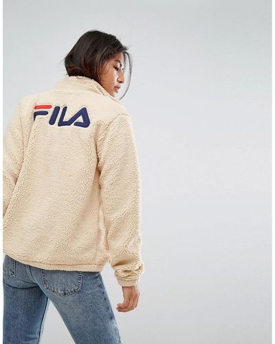 Fila Oversized Zip Through Sherpa Fleece Jacket With Back Logo - Natural