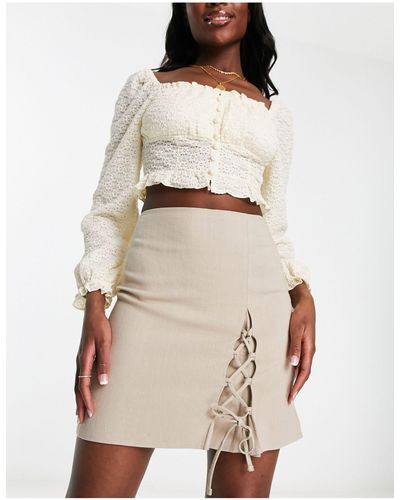 Miss Selfridge Linen Tie Side Mini Skirt - Natural