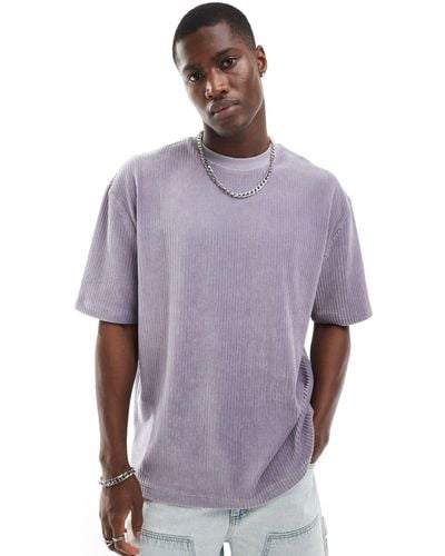 ASOS Relaxed T-shirt With Ribbed Velour - Purple