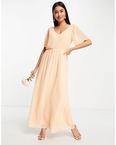 Vila Bridesmaid Exclusive Maxi Dress With Fluted Sleeves - Natural