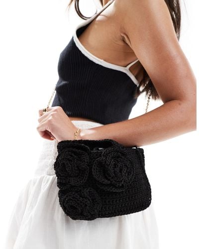 Mango Crochet Bag With 3d Floral - Black