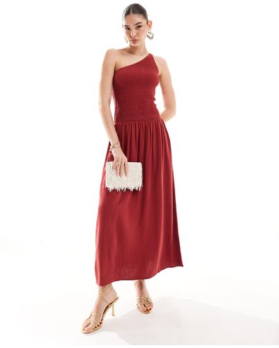 4th & Reckless Linen Look Shir One Shoulder Drop Waist Maxi Dress - Red