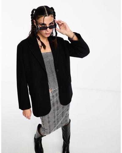 Weekday Luciana - manteau style blazer en laine mélangée - Noir