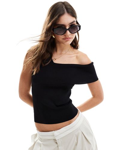 & Other Stories Knitted Top With Asymmetric Off-shoulder Detail - Black