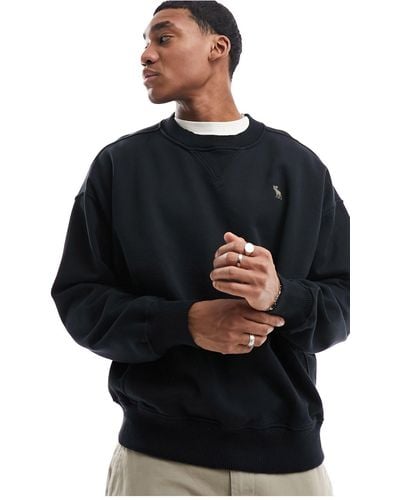 Abercrombie & Fitch Silicone Icon Logo Heavyweight Oversized Fit Sweatshirt - Black