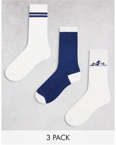 Threadbare Ski 3 Pack Printed Socks - Blue