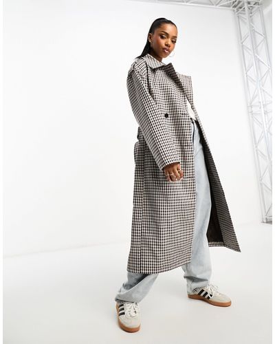 Urbancode Trench-coat à carreaux avec ceinture - Gris