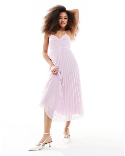 ASOS Pleated Bodice Strappy Pleat Midi Dress With Tie Back Detail - Pink