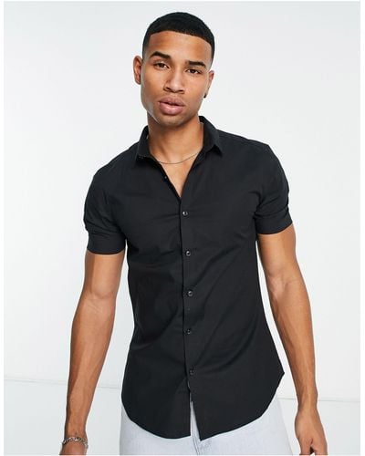New Look Short Sleeve Button Up Polo Shirt - Black