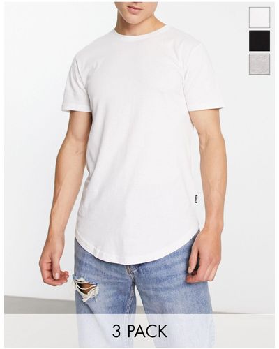 Only & Sons 3 Pack Curve Hem T-shirt - White