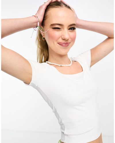 Hollister Camiseta blanca con escote cuadrado sin costuras - Blanco