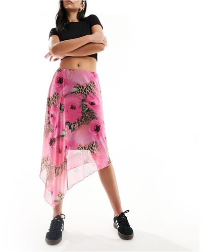 ASOS – drapierter maxirock mit floralem leopardenmuster - Pink