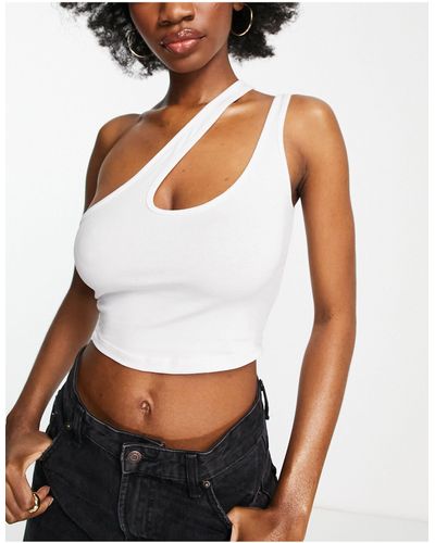 ASOS Fuller Bust Strappy Asymmetric Cut Out Crop Top - White