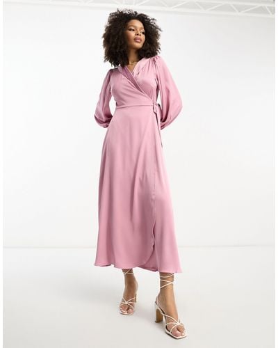 Vila Bridesmaid Wrap Full Maxi Dress - Pink