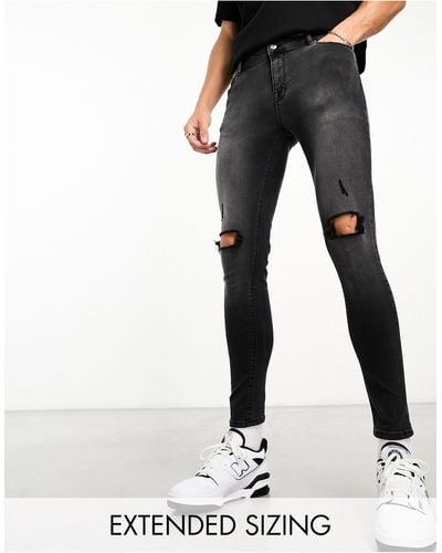 ASOS Spray On Jeans With Power Stretch Denim With Knee Rips - Grey