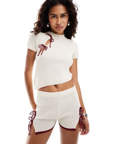 ASOS Knitted Bow Detail Top Co-ord - White