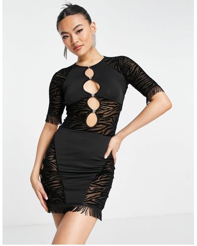 Rebellious Fashion Cut Out Zebra Mini Dress - Black