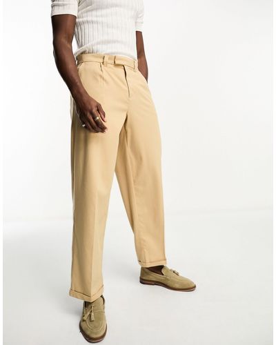 New Look Relaxed Pleat Front Trousers - Natural