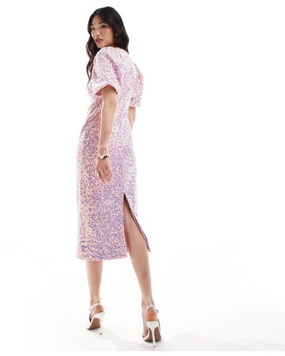 Y.A.S Textured Iridescent Sequin Midaxi Tea Dress - Pink
