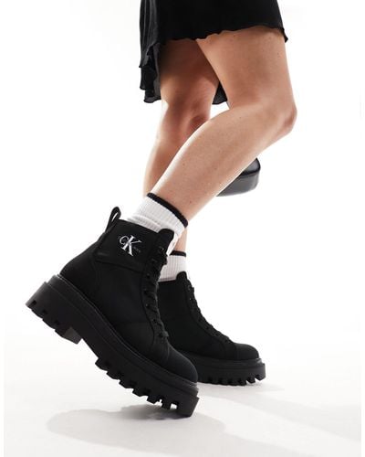 Calvin Klein Lace Up Combat Boots - Black