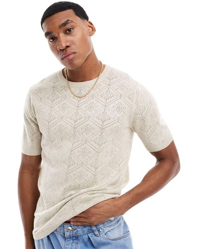 ASOS Knitted Crochet Crew Neck T-shirt - Grey