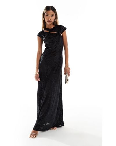 ASOS Cap Sleeve Maxi Dress With Tie Details - Black