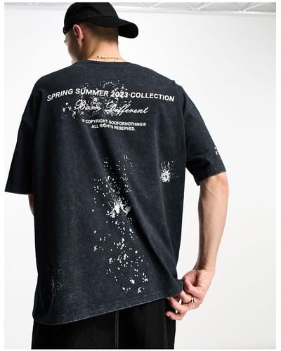 Good For Nothing T-shirt oversize nera con lavaggio acido e stampa di aquila vintage - Blu