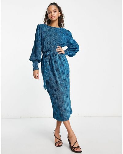 Y.A.S Midi-jurk Met Lange Mouwen En Glitter - Blauw