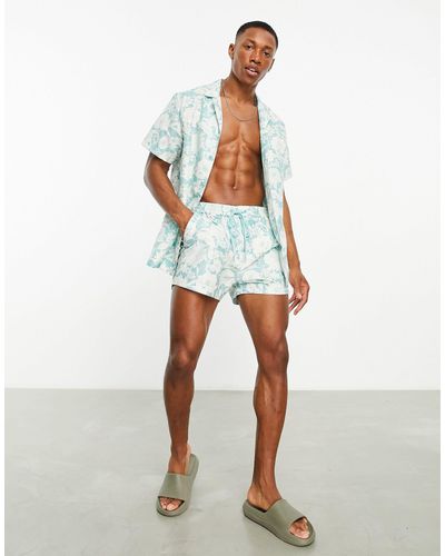 South Beach Zwemshort Met E Bloemenprint, Deel Van Co-ord Set - Blauw