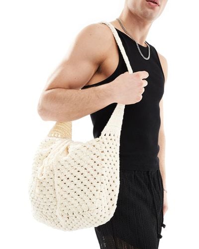 ASOS Crochet Tote Bag With Ruched Closure - White