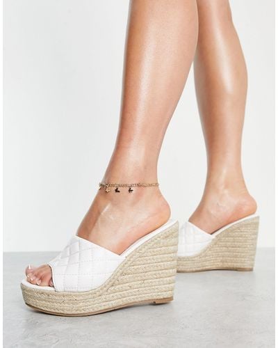 Glamorous Quilted Espadrille Wedge Sandals - White