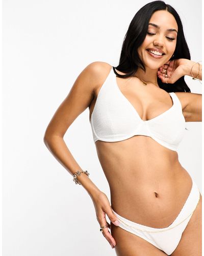 Ivory Rose Coppe grandi - top bikini ad apice alto stropicciato con scollo rotondo - Bianco