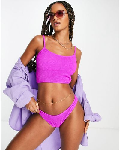 Public Desire Crinkle Longline Bikini Top - Pink