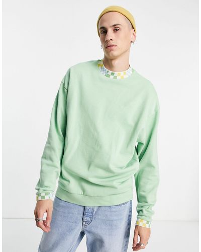 ASOS Oversized Sweatshirt With Chequer Neck Detail - Green