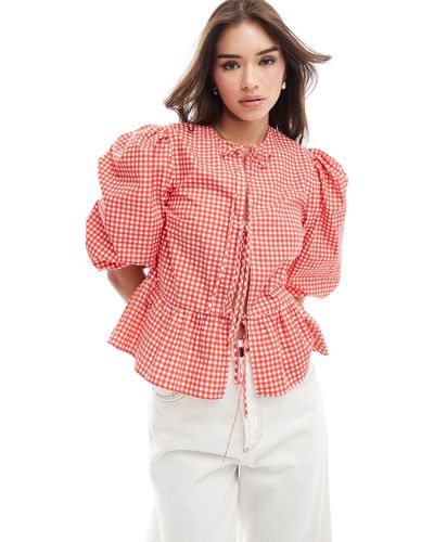 ASOS – vorne gebundene schößchen-bluse aus baumwoll-popeline - Pink