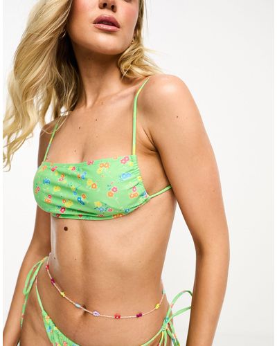 Motel Reema Strappy Crop Bikini Top - Green