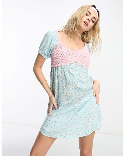 ASOS Crochet Bardot Mini Dress - Blue