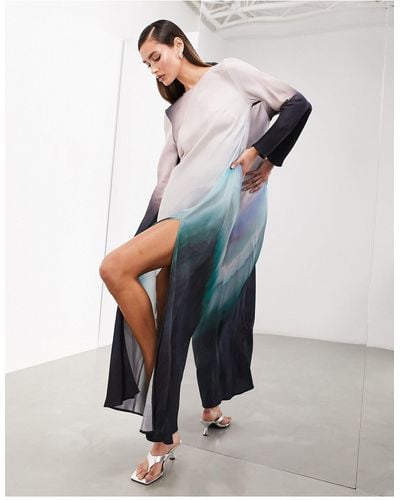 ASOS Long Sleeve Bias Cut Maxi Dress - Multicolor