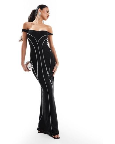 ASOS Bardot Maxi Dress With Contrast Exposed Seams - Black